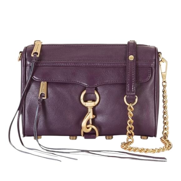 Rebecca Minkoff Mini M.A.C Leather Crossbody Bag Burgundy Gold - Picture 1 of 9